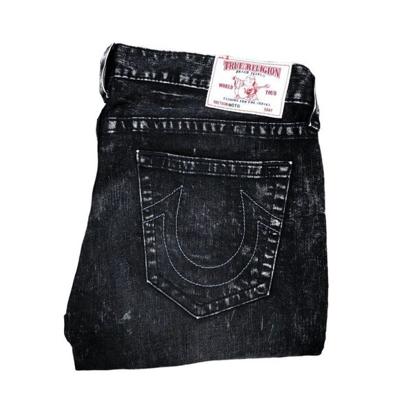 RARE True Religion Jeans Shorts Size 38 MOTO Black T Gray - Picture 6 of 9